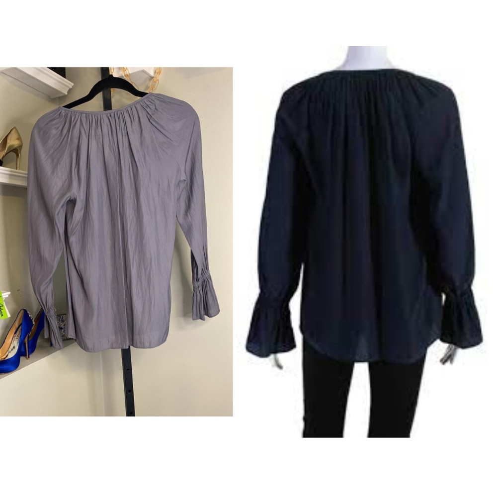 Ramy Brook Womens Satin Blue Tie Front V-Neck Long Sleeve Blouse Top - Picture 2 of 13